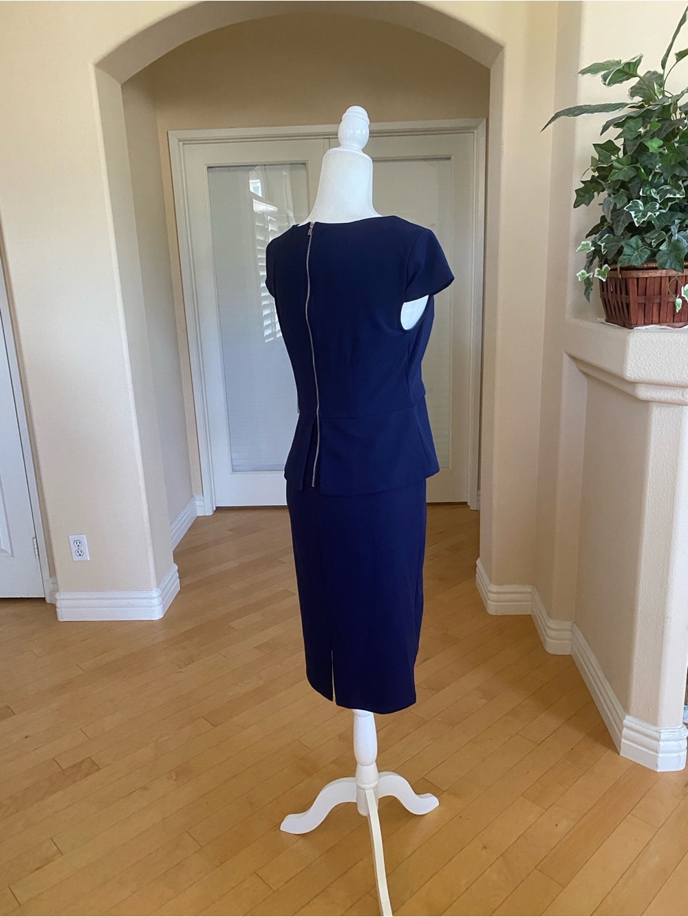 London Times Navy Peplum Midi Dress - Picture 5 of 7